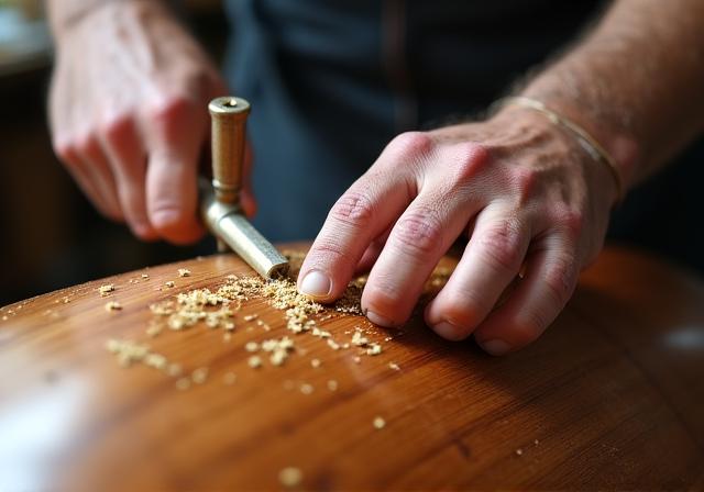 Artigiano al lavoro su uno scafo in legno